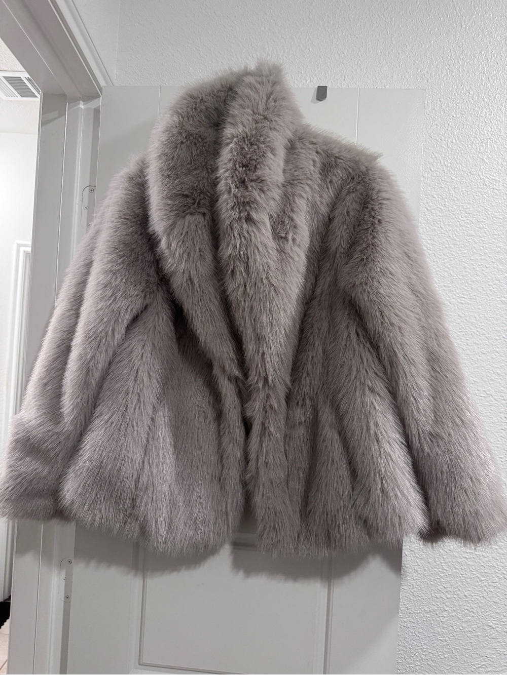 Express Women's Light Gray Faux Fur Coat with Plush Collar NWT